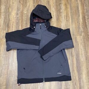 LL Bean Women's XL Regular Gray Black Hooded Full Zip Water Resistant Jacket